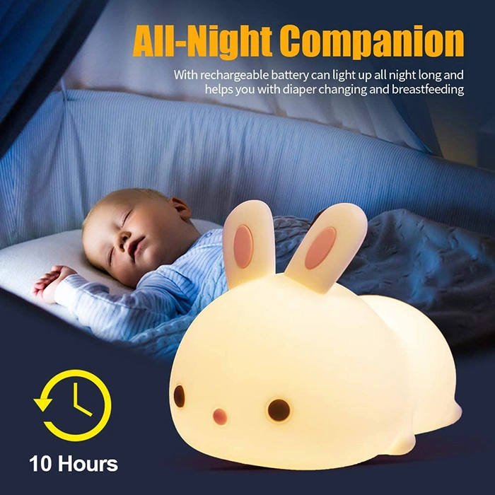 Hot Sale Cute Battery Baby Rabbit Bunny up Silicone Animal Night Light